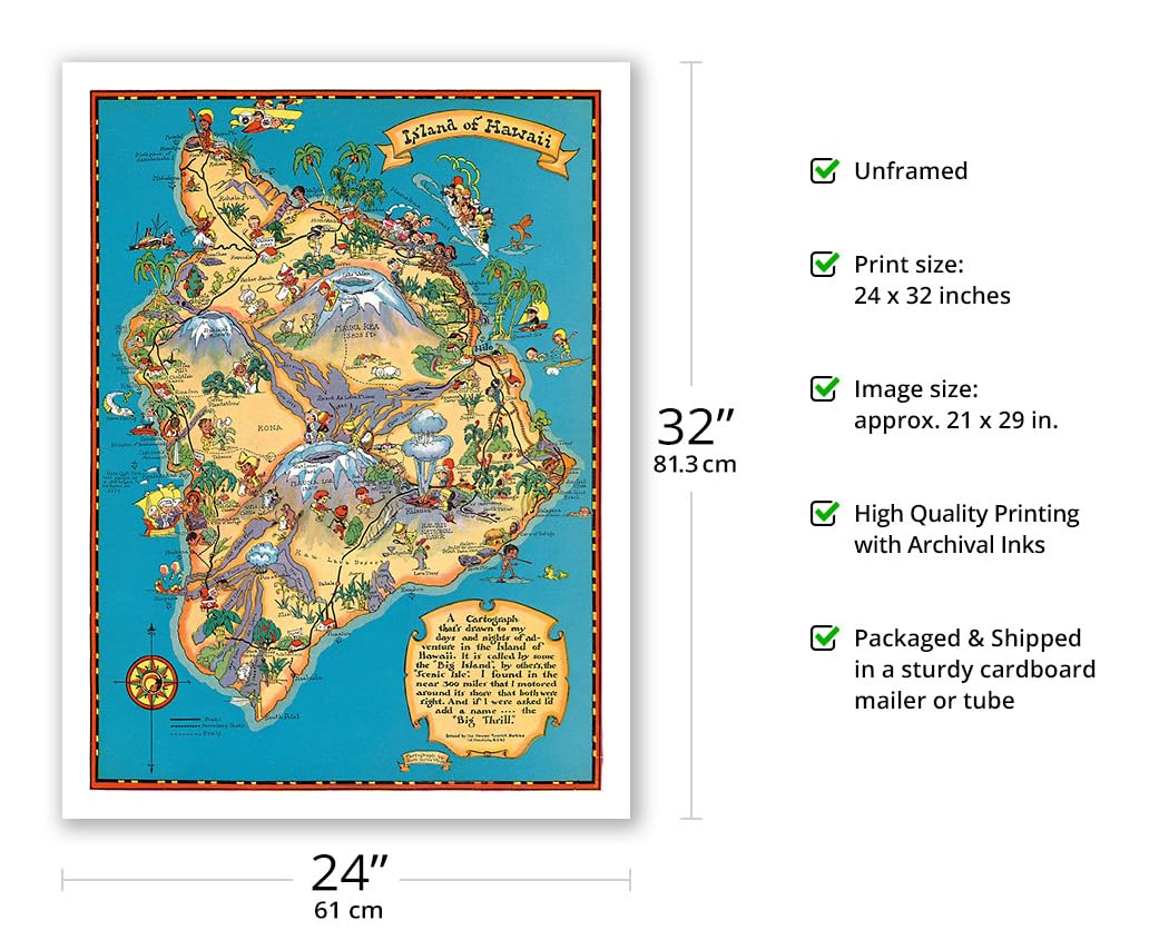 Amazon.com: Hawaiian Island of Hawaii (Big Island) Map - Hawaii